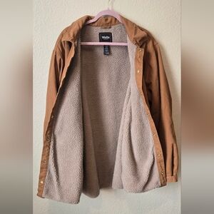 Walls Workwear Sherpa Lined Jacket Brown Canvas Snap Front Coat Warm Utility S2X